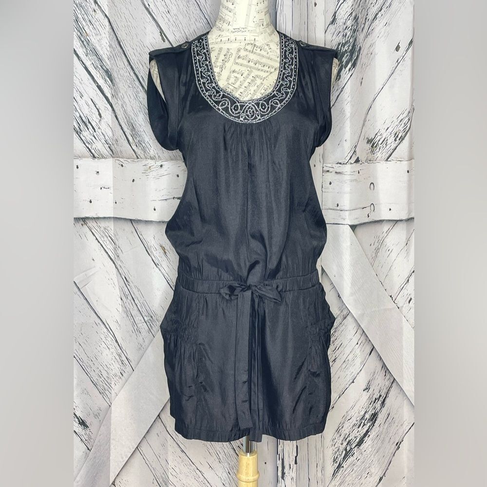 Ya Black Mini Dress Beaded Neckline M